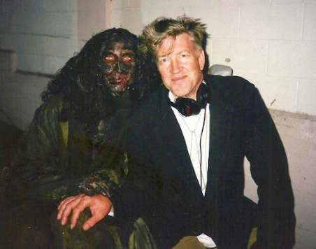 David Lynch with actress Bonnie Aarons behind the scenes of Mulholland Drive.